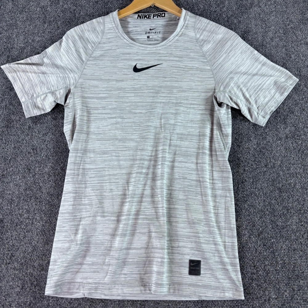 Nike Pro Dri-FIT Training Shirt Mens Small Grey Space Dye Short Sleeve Athletic